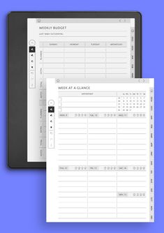 the weekly budget worksheet is displayed next to a tablet with it's screen open