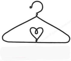 a black and white drawing of a hanger with a heart in the middle on it