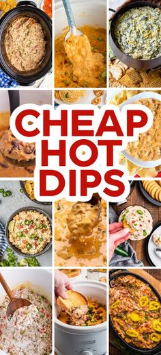 a collage of photos with the words cheap hot dips