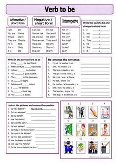 the verb to be worksheet is shown with pictures and words for each subject