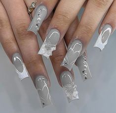 Silver Nail Designs, Business Nails, Purple Acrylic Nails, Long Acrylic Nail Designs, Blue Acrylic Nails, Silver Nail, Shoe Nails, Glamour Nails