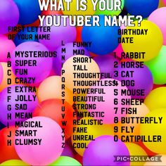 what is your youtubeer name? birthday party game with balloons in the background and words below it