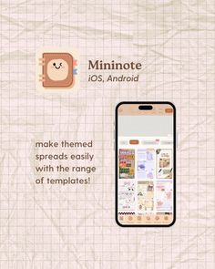 an image of a cell phone with the text'minnote for oss andriod make them spread easily with the range of templates '