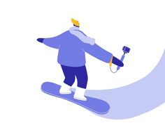 a person on a snowboard with a brush in their hand and an object in the other hand