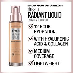 Maybelline Dream Radiant Liquid Medium Coverage Hydrating Makeup, Lightweight Liquid Foundation, Natural Beige, 1 Count
Amazon Affiliate