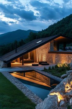 a house that is next to some rocks