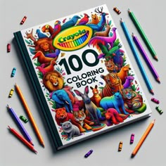 an adult coloring book surrounded by pencils and crayons