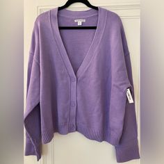 Nwt And In Packaging- Amazon Essentials Button Down Sweater. Size Xxl Casual Purple Button-up Sweater, Casual Purple Cardigan With Buttons, Casual Purple Cardigan With Button Closure, Purple Button-up Sweater For Spring, Oversized Purple Casual Cardigan, Purple Button-up Spring Cardigan, Spring Purple Cardigan With Button Closure, Casual Purple Button-up Cardigan, Casual Purple V-neck Outerwear