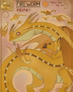 a drawing of a yellow dragon sitting on top of a table