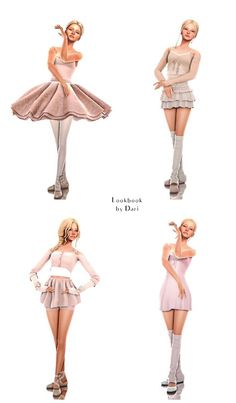 four different poses of a woman in short skirts and high heeled boots, with the caption'i look back to 1950 '