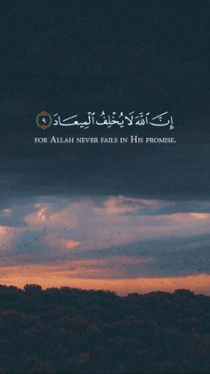 the sky with birds flying in it and an arabic quote above it that reads, for allah never falls in his problems