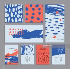 six different cards with blue and orange paint strokes on them royalty - art fotor