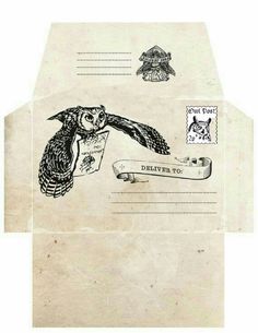 an old envelope with an owl on it