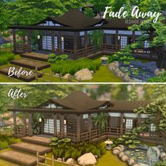 the before and after renderings of a japanese style house