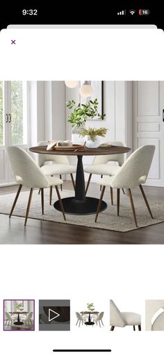 an image of a dining room table and chairs with pictures on the bottom right side