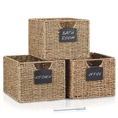 PRICES MAY VARY. ✅ Woven Organizer Baskets with labels fits most shelves，Storage Shelf Basket Designed to fit most décor shelves,Storage Home bookshelves Organizer Baskets, kitchen shelves storage baskets, bathroom shelves Organization Baskets, etc. (measure shelves before purchasing to avoid returning) ✅ Woven Organizer Baskets-includes 3 pack labels in black and 1 PACK white chalk makers as a practical bonus.Unique clip-on design is easily removable or repositionable.Its smooth surface provide Bathroom Shelves Storage, Kitchen Storage Baskets, Baskets Organization, Baskets Bathroom, Storage Baskets For Shelves, Pantry Baskets, Basket Labels, Shelf Baskets Storage, Baskets For Shelves