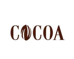 the word cocoa is written in brown on a white background, and it appears to be chocolate