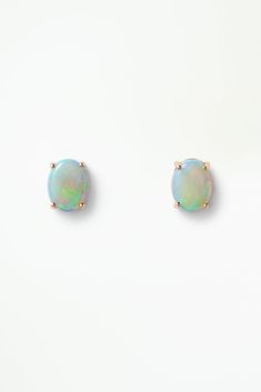 14k solid recycled yellow goldOpal, oval cabochon cut, 7x9mm, 1.21ct, Australia originApproximately 7x9mm in diameter | XL Opal Stud Earring - Single Size 9mm | WWAKE Villa Cetinale, Flamboyant Natural, Opal Earrings Stud, Link Earrings, Opal Studs, Opal Earrings, Butterfly Earrings, Recycled Gold, Australian Opal