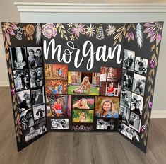 a black and white photo collage with the word morgan surrounded by images of people