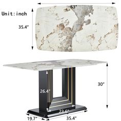 an image of a table with measurements for the top and bottom section, including height