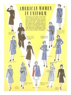 an old fashion poster shows women in uniforms from the 1950's and 1960s's