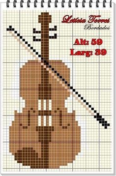 a cross stitch pattern with an image of a musical instrument on it's side