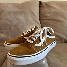 Suede, Mustard Vans . Never Worn, Just Tried On. Mustard Vans Outfit, Mustard Vans, Mustard Shoes, Vans Outfits, Suede Vans, Vans Outfit, Brown Mustard, Womens Vans, Suede Shoes