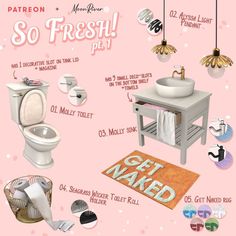 a bathroom with pink walls and flooring is featured in this advert for patron