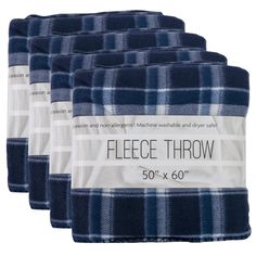 four pieces of fleece throw in blue and white plaid fabric with the words fleece throw on it