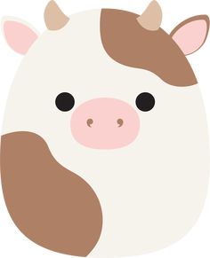 a brown and white cow with black eyes