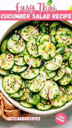 cucumber salad recipe in a white bowl