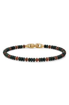 Beautiful bloodstone, red jasper and 18-karat gold beads enchant this everyday bracelet ready to join your stack. Push-clasp closure Bloodstone/red jasper/18k gold Imported Spiritual Beads, David Yurman Mens, Everyday Bracelet, Red Jasper, Beads Bracelet, David Yurman, Gold Beads, Womens Jewelry Bracelets, 18k Gold