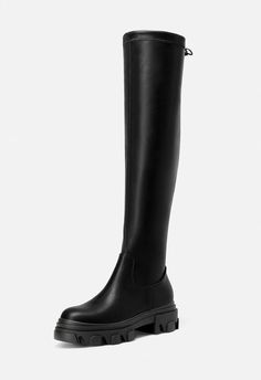 Elevate Your Outfit: These women's over-the-knee boots are designed with lug-sole to ensure traction and chunky lift. Elastic Shaft: These thigh high boots have been made in soft stretchy upper for a comfortable, sock-like fit. Sleek Style: The upper & shaft are made of Pu or suede leather that is smooth and easy to maintain. Side Zipper: These over the knee boots have ties at the back so you can create a personalized fit, while the smooth side zipper makes it easy to put on and take off. Dress Thigh High Boots With Shorts, Fall Footwear, Dress Tips, Fashion Shoes Boots, Knee Boot, Sleek Style, Footwear Collection, Fall Shoes, Sleek Fashion