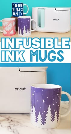 Purple forest mug and Cricut Mug Press Cricut Mug Monogram, Cricut Mug Press Projects, Infusible Ink Mug Designs, Circuit Mug Ideas, Mug Sublimation Design, Infusible Ink Mugs Ideas, Cute Mug Designs Ideas, How To Use Infusible Ink Cricut