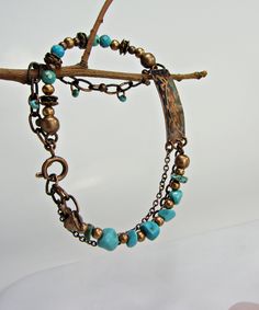 Turquoise Copper Bracelet, Gemstone Turquoise Beads, Handmade Original Beaded Bracelet, Copper Jewelry Handmade, Bohemian, Natural Handmade etched copper, colored wax patina, varnish. Nice patinated copper chains with natural Turquoise beads. The whole length of the bracelet is 8 + 1inches ( 20 + 2.5cm), finished with a safe stylish copper spring ring. Personally, I manually produce all of my jewelry in my home studio in North Moravia in the Czechia. The package will be sent by registered mail. Rustic Turquoise Bracelet Jewelry, Hand Wrapped Artisan Turquoise Bracelets, Rustic Turquoise Bracelets For Jewelry Making, Artisan Hand Wrapped Turquoise Bracelets, Hand Wrapped Artisan Turquoise Bracelet, Artisan Hand Wrapped Turquoise Bracelet, Turquoise Copper Jewelry For Festival, Turquoise Metal Beaded Bracelets For Jewelry Making, Handmade Artisan Turquoise Bracelets