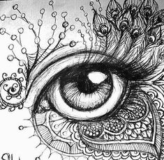 a drawing of an eye with lots of details around it