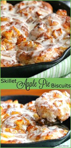 skillet apple pie biscuits in a cast iron pan