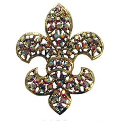 a gold colored brooch with multicolored stones on the front and back of it