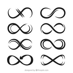 six different types of black and white abstract lines in the shape of an infinite sign