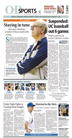 the front page of a sports newspaper with an image of a man in baseball gear