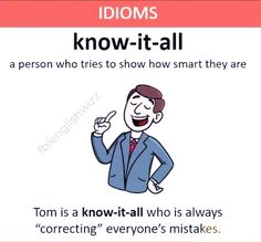 an image of a man in a suit and tie with the words idoms know it all