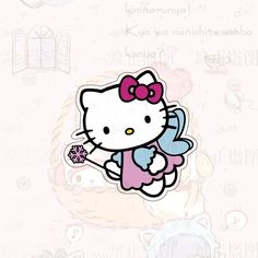 a hello kitty sticker with a pink bow on it's head and wings