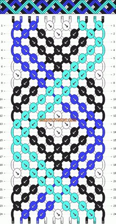 an image of a cross stitch pattern with blue, black and white circles on it