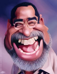 a caricature of a smiling man with glasses