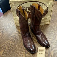 These Boots Are In Like New Condition. Only Worn A Few Times And Recently Shinned Up Professionally. They Are Size 11 C And Come In Original Box And Packaging. I Am Only Selling As I Cannot Wear Any Longer. Classic Boots With Heel Tab And Closed Toe, Classic Closed Toe Boots With Heel Tab, Western Boots With Leather Sole For Formal Occasions, Classic Closed Toe Boots With Heel Pull Tab, Elegant Leather Boots For Western-themed Events, Vintage Calf Leather Boots With Snip Toe, Goodyear Welted Boots For Galas With Closed Toe, Goodyear Welted Boots For Galas, Snip Toe Boots With Reinforced Heel For Galas