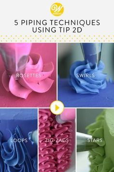 the steps in how to make piping techniques using piping tips for cake decorating