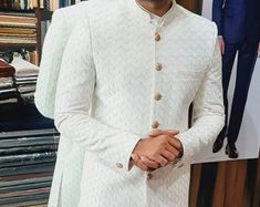 Buy Embroidered Georgette Sherwani Online in India - Etsy Mens Wedding Suits, African Traditional Wear, Wedding Outfits For Groom, Sherwani For Men, Wedding Sherwani