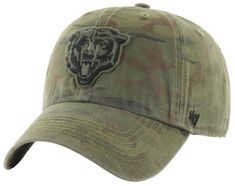 a camo cap with a bear embroidered on the front