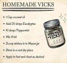 Homesteading Knowledge, Homemade Vicks, Vapo Rub, Herbal Remedies Recipes, Sick Remedies, Natural Healing Remedies, Home Health Remedies, Herbal Healing