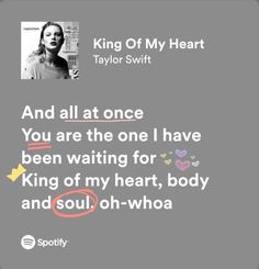 an ad for taylor swift's album, and all at once you are the one i have been waiting for king of my heart, body and soul